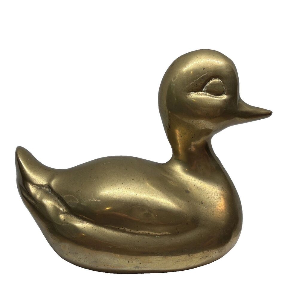 Vintage Solid Brass Mallard Duck Figurine Paperweight Mid Century Modern MCM